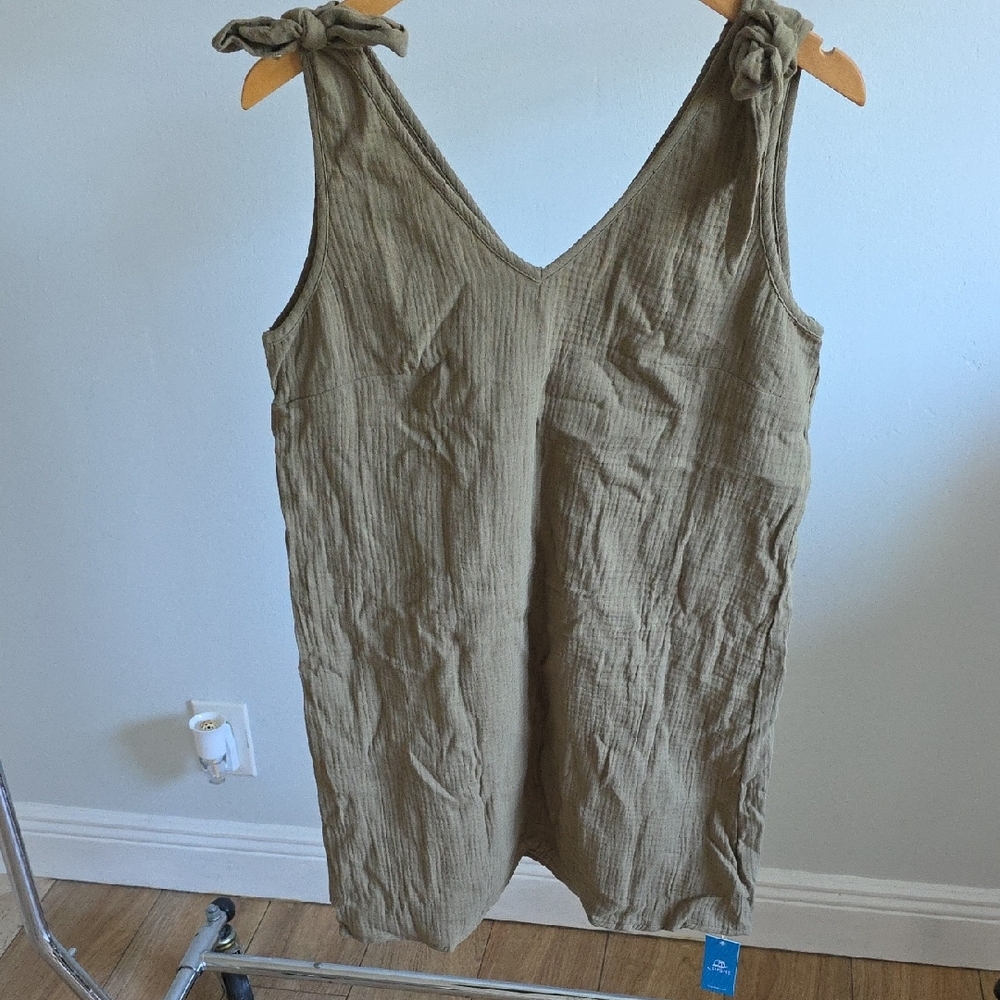 Sleeveless Olive Green Dress with Tie Straps